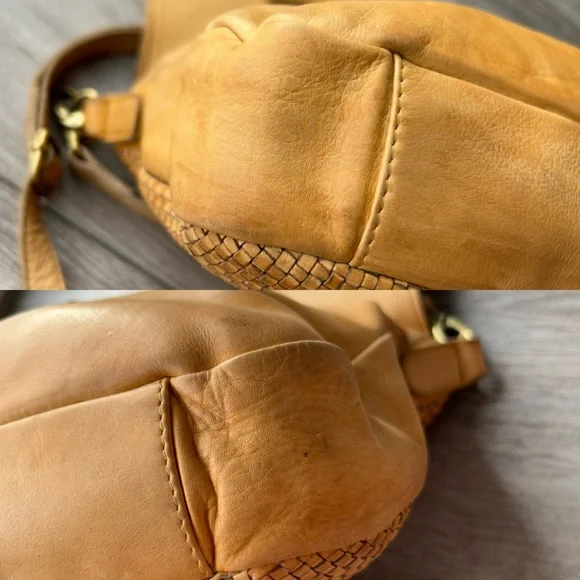 Milo Genuine Tan Leather Braided Leather Foldover Crossbody Bag - Picture 16 of 16